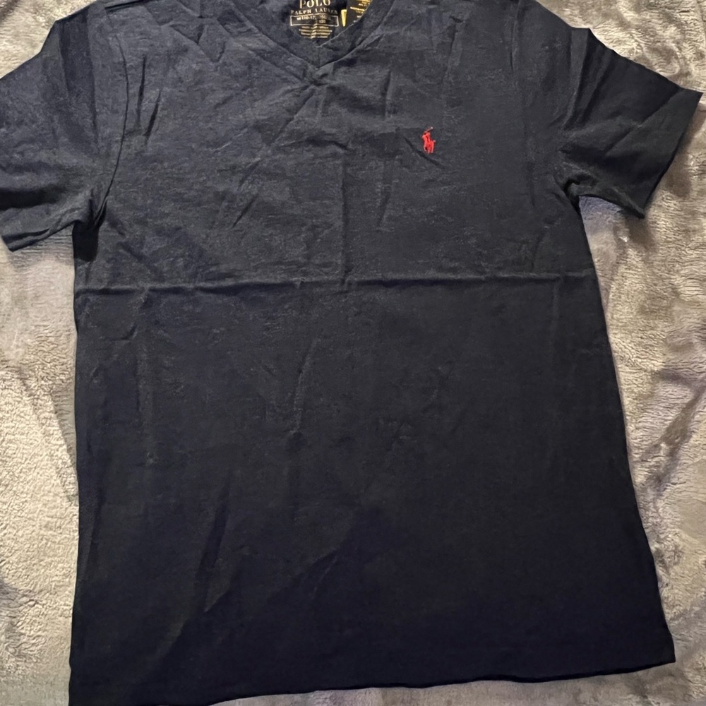 Polo by Ralph Lauren Men’s Navy V-Neck Tee with Red Pony